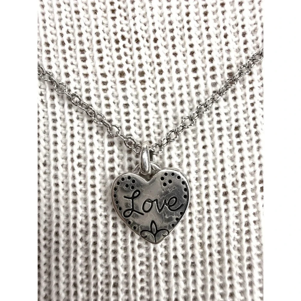 Brighton Love Heart Necklace Silver Plated Y2K Retired Pendant‎ Adjustable Chain